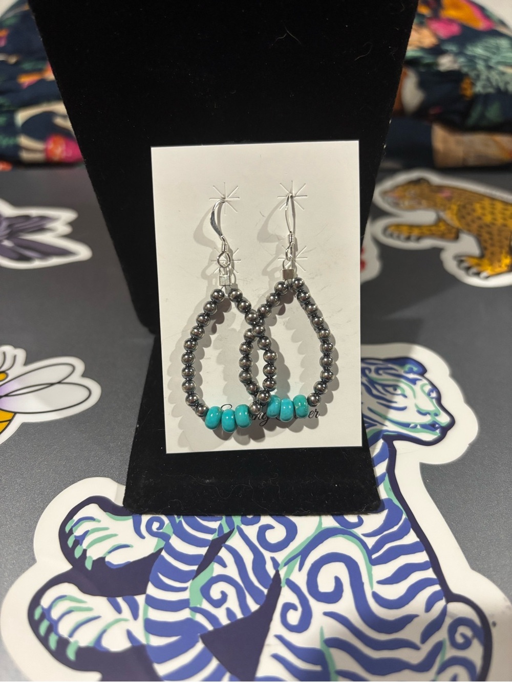 Navajo Sterling Silver & Turquoise Pearl Earrings